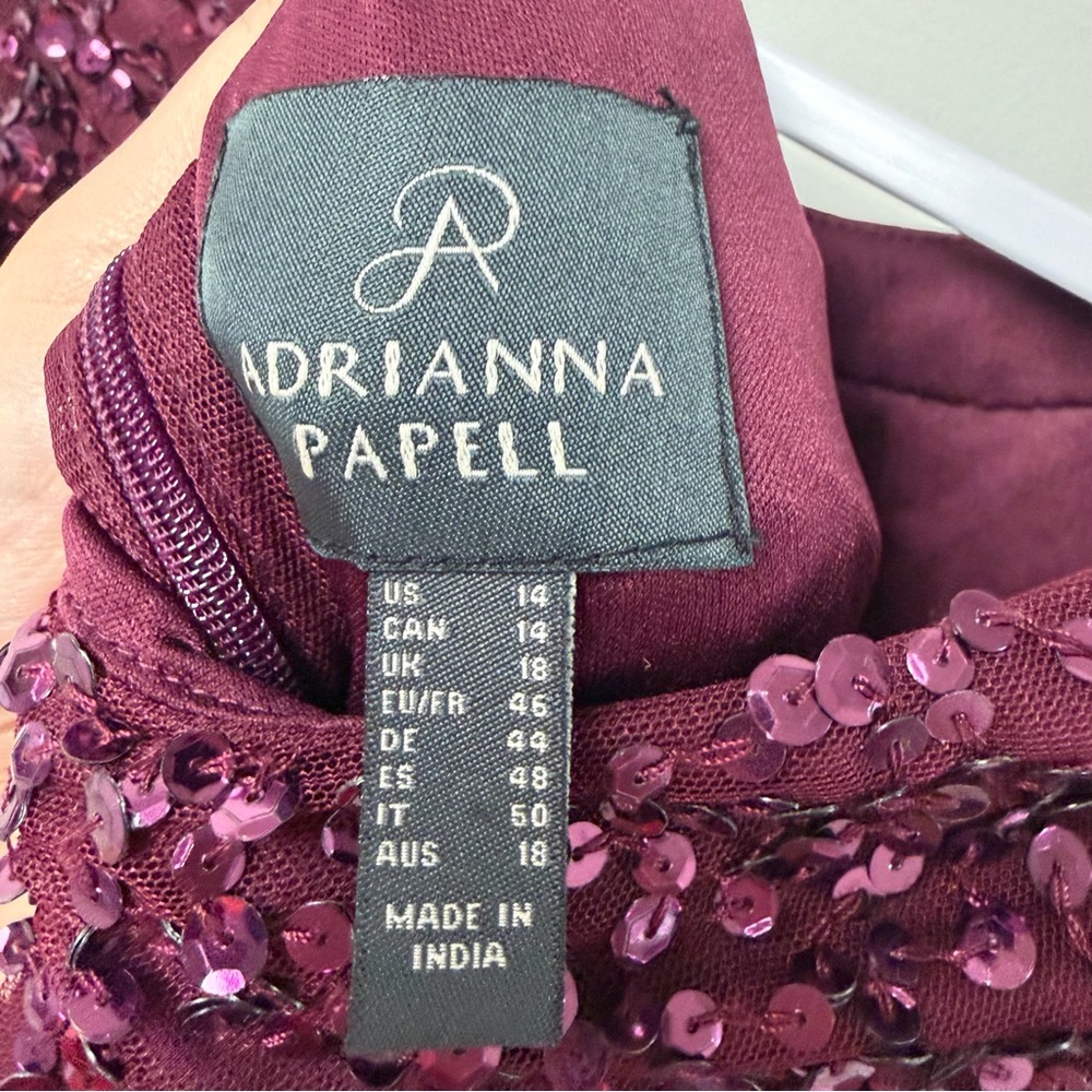 Adrianna Papell Scoop Back Sequin Gown Purple Cabernet Size 14 - Picture 4 of 6